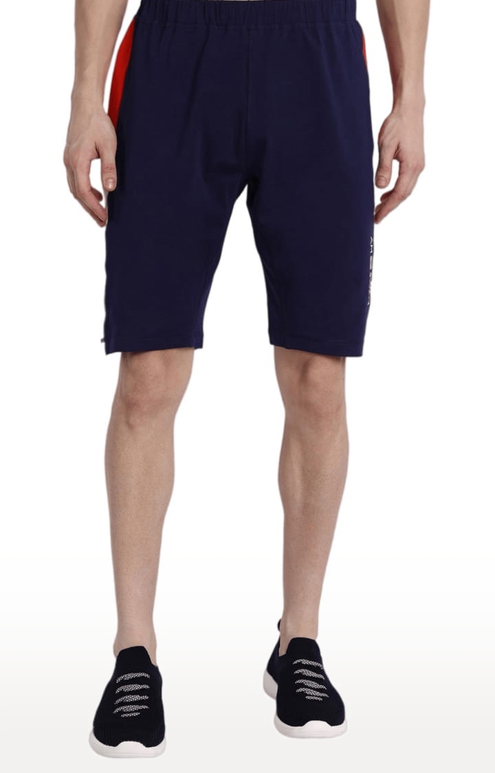 Am Swan | Men's Blue Cotton Blend Solid Activewear Shorts