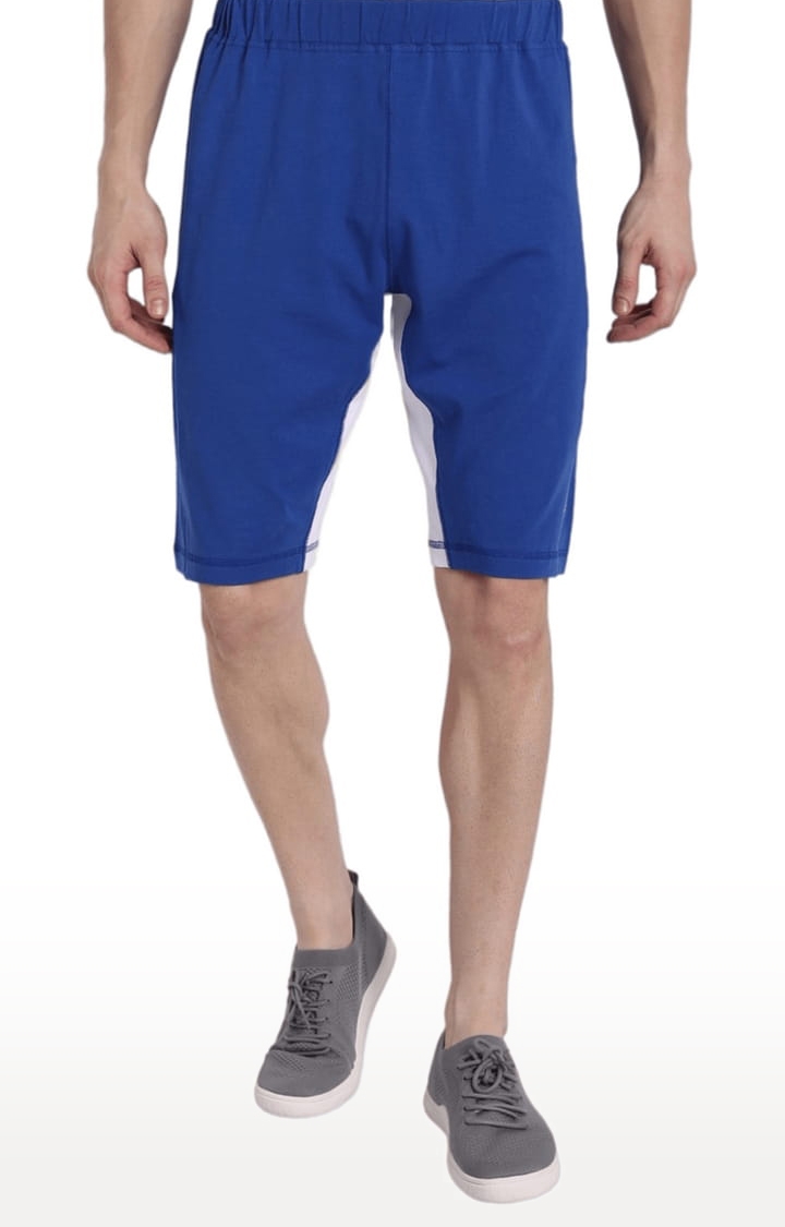 Men's Blue Cotton Blend Solid Activewear Shorts