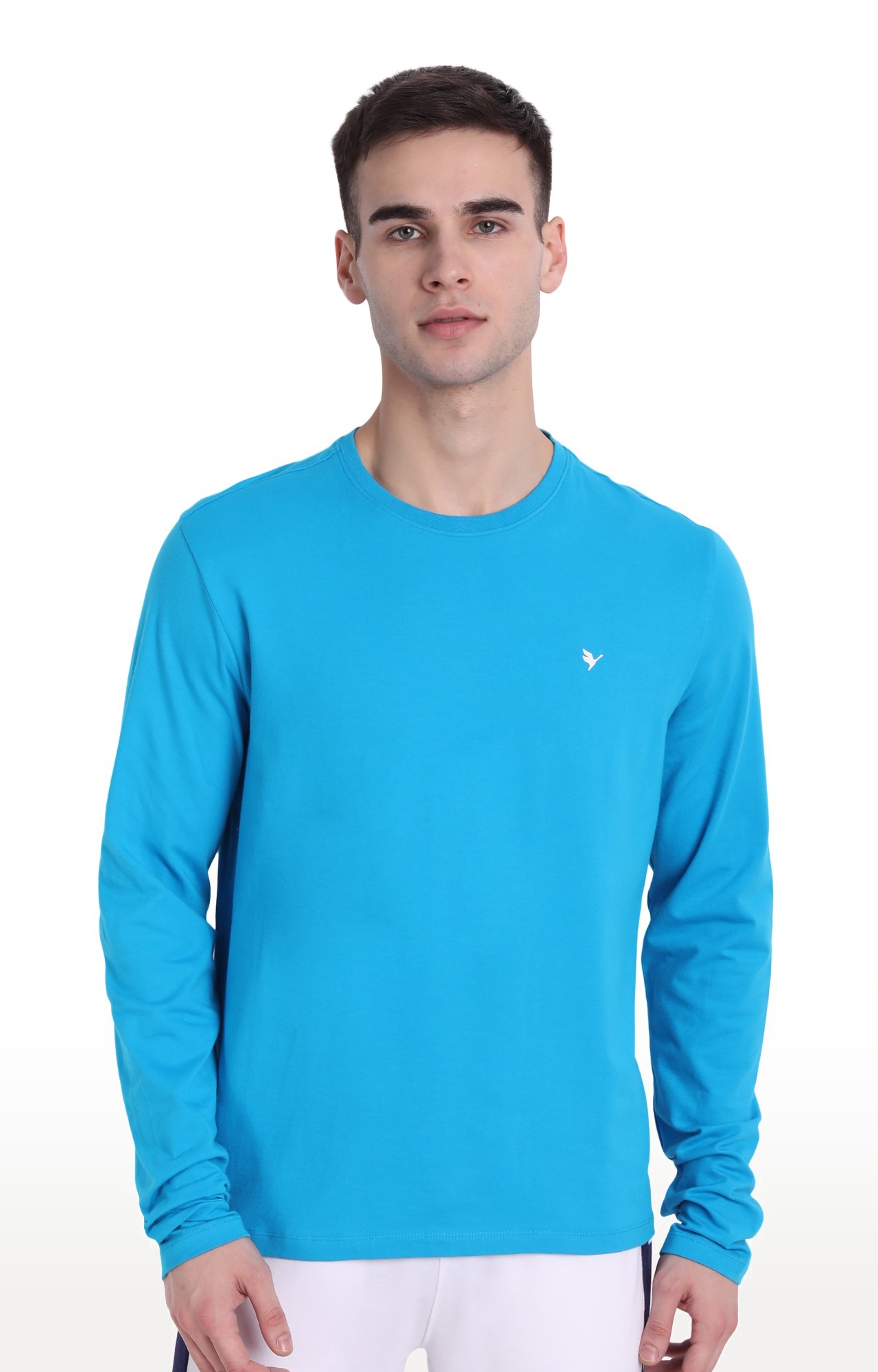Am Swan | Men's Blue Cotton Blend Solid Regular T-Shirt