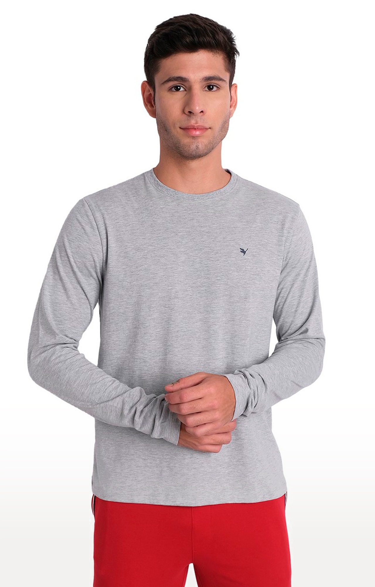 Men's Grey Cotton Blend Melange Textured Regular T-Shirt
