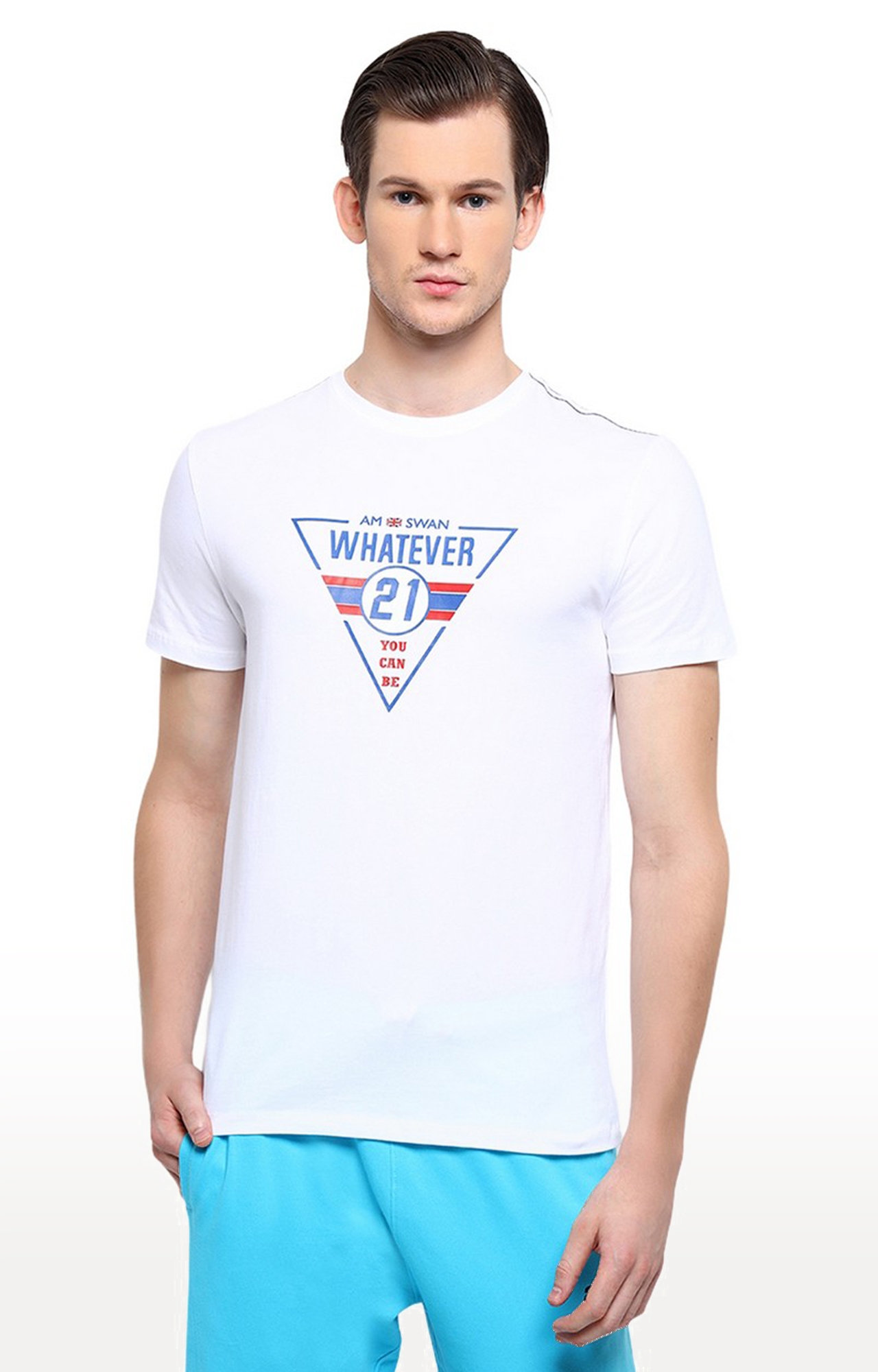 Am Swan | Men's White Cotton Printed Regular T-Shirt