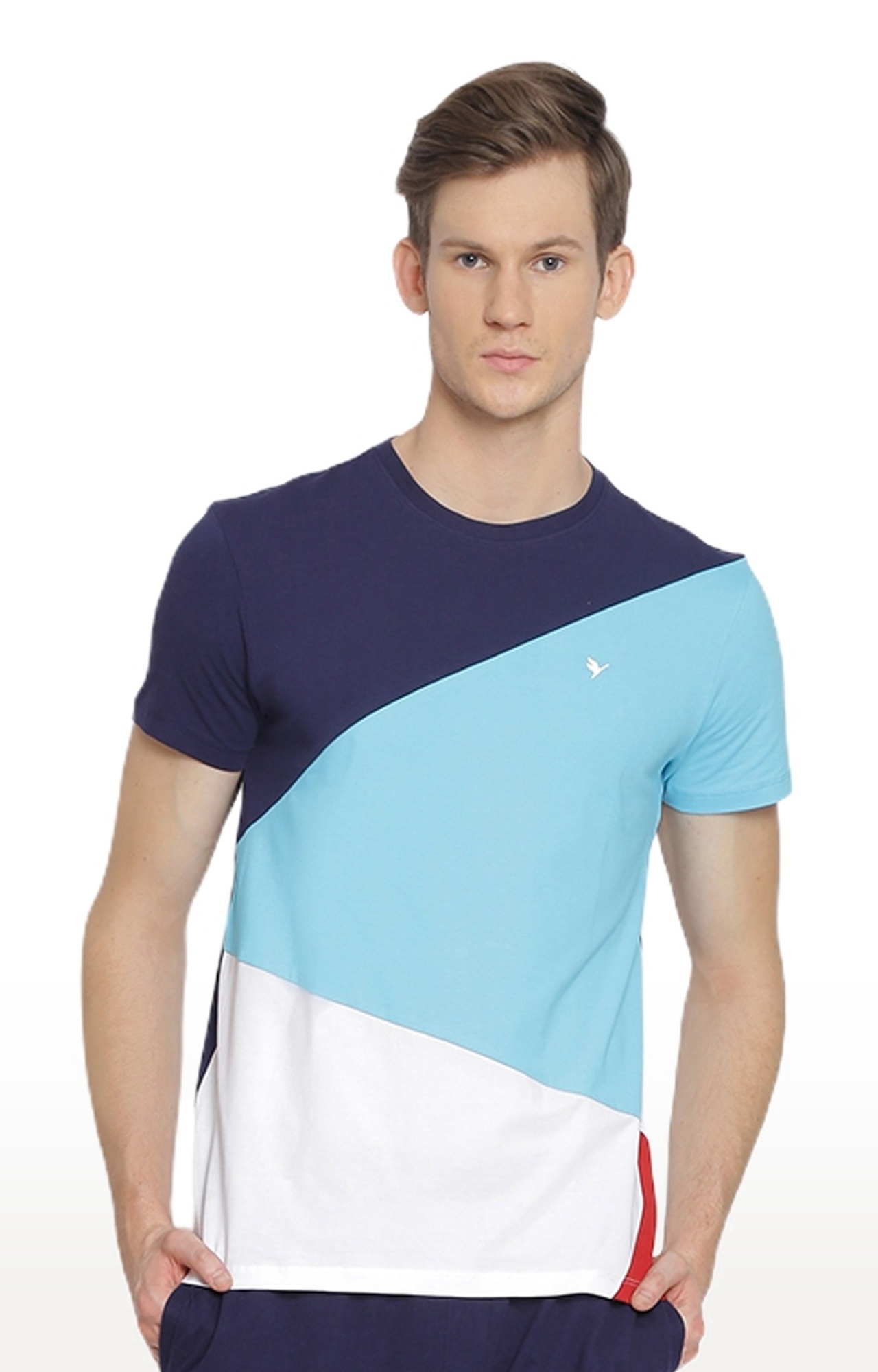 Am Swan | Men's Multicolour Cotton Blend Colourblock Regular T-Shirt