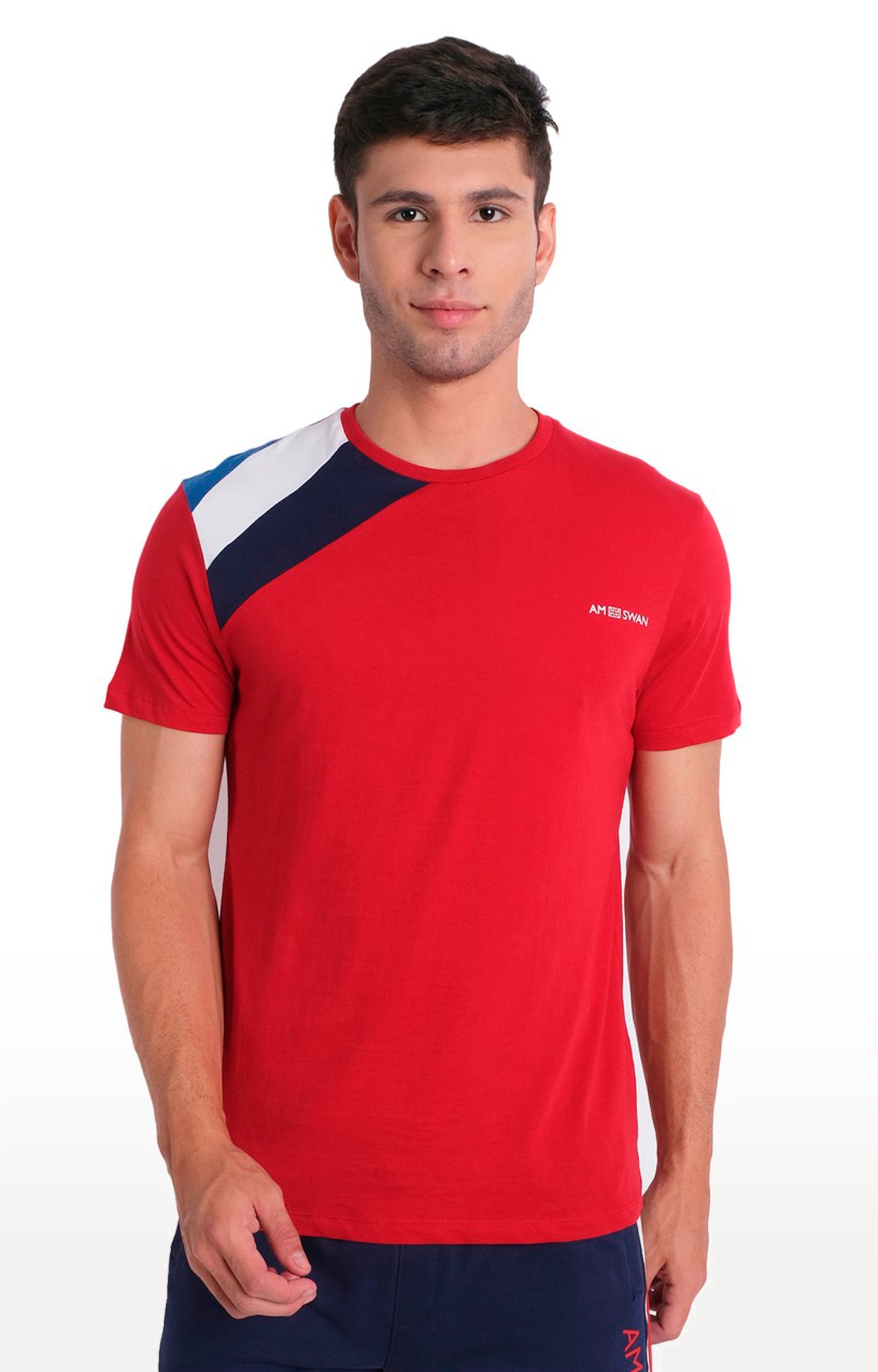 Am Swan | Men's Red Cotton Blend Solid Regular T-Shirt