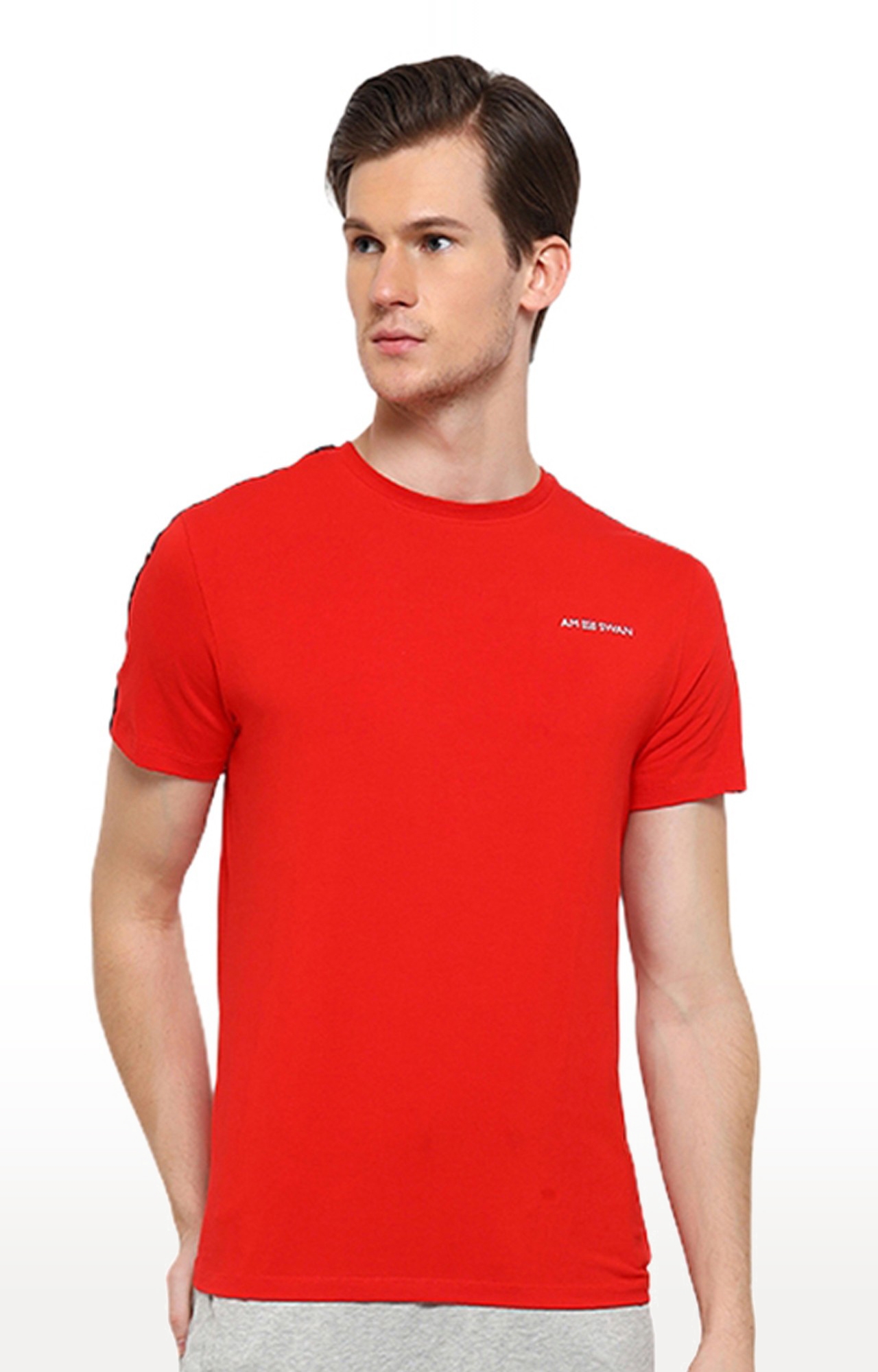 Men's Red Cotton Blend Solid Regular T-Shirt