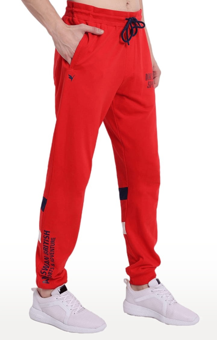 Men's Red Cotton Solid Activewear Jogger