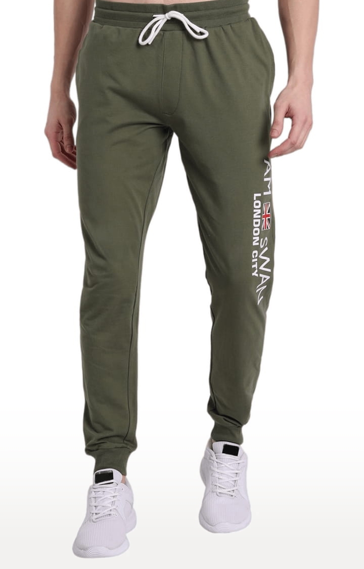 Am Swan | Men's Green Cotton Solid Activewear Jogger
