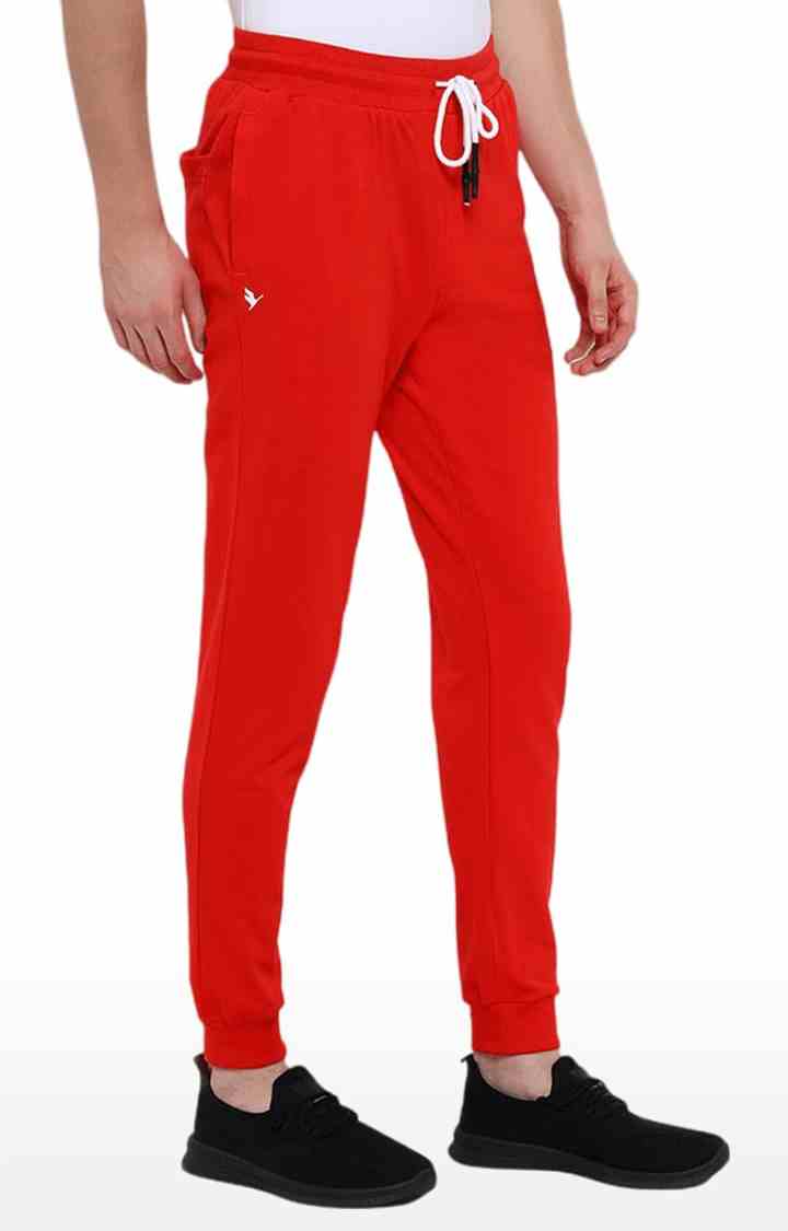 Men's Red Cotton Solid Activewear Jogger