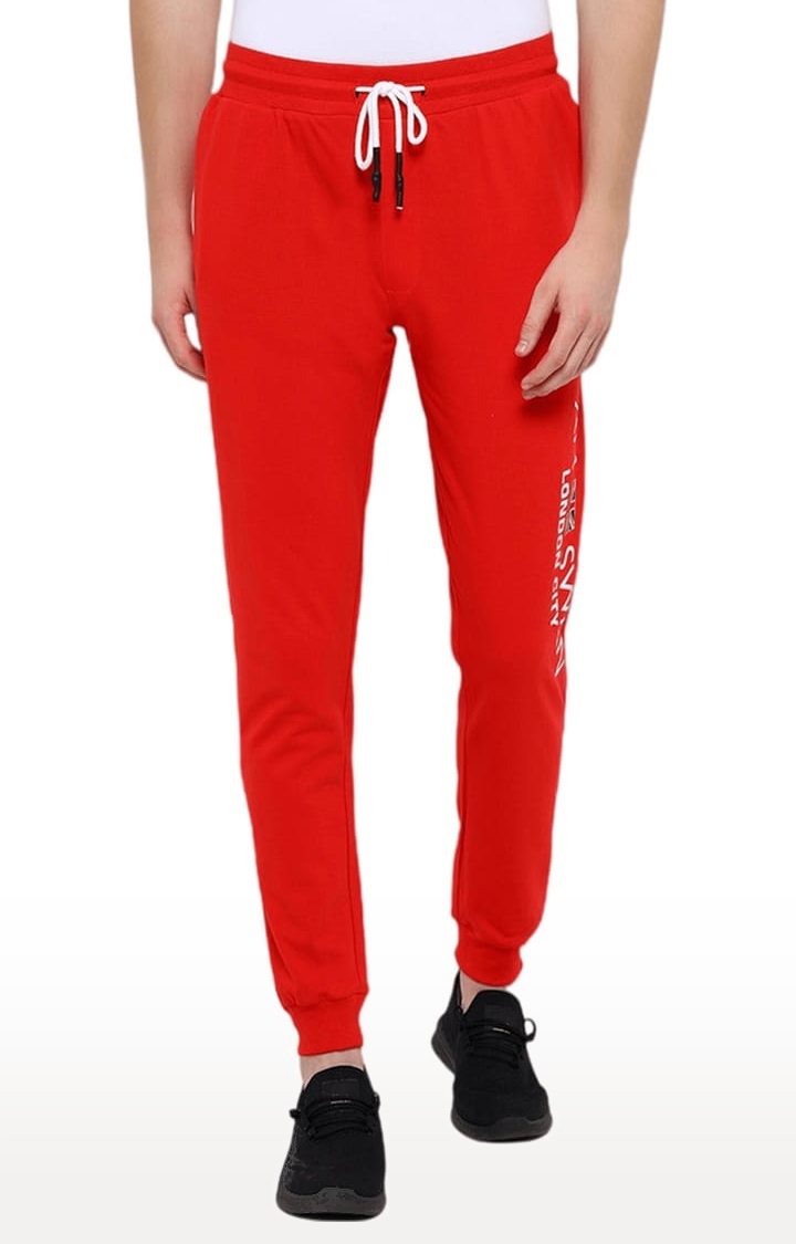 Men's Red Cotton Solid Activewear Jogger