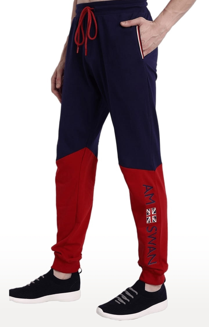 Men's Red and Blue Cotton Colourblock Activewear Jogger