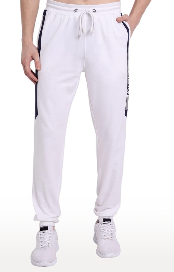 Men's White Cotton Solid Activewear Jogger