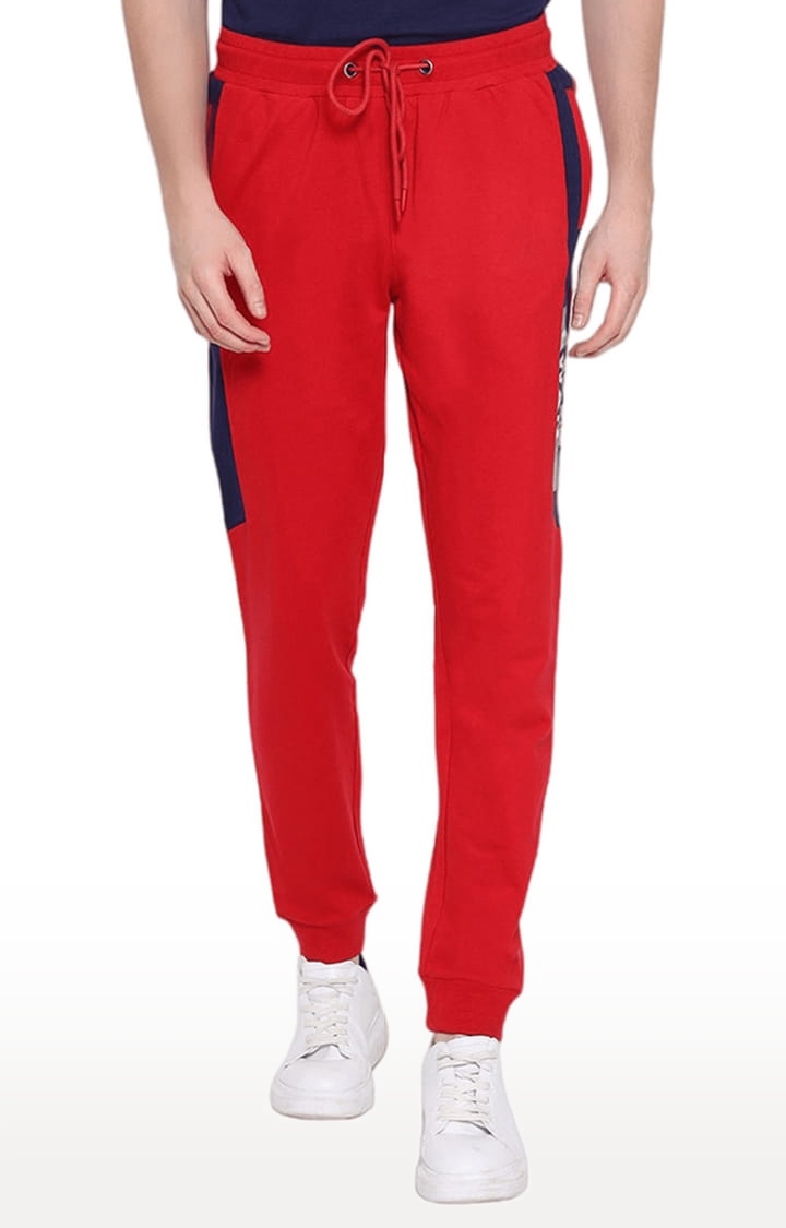 Am Swan | Men's Red Cotton Solid Activewear Jogger