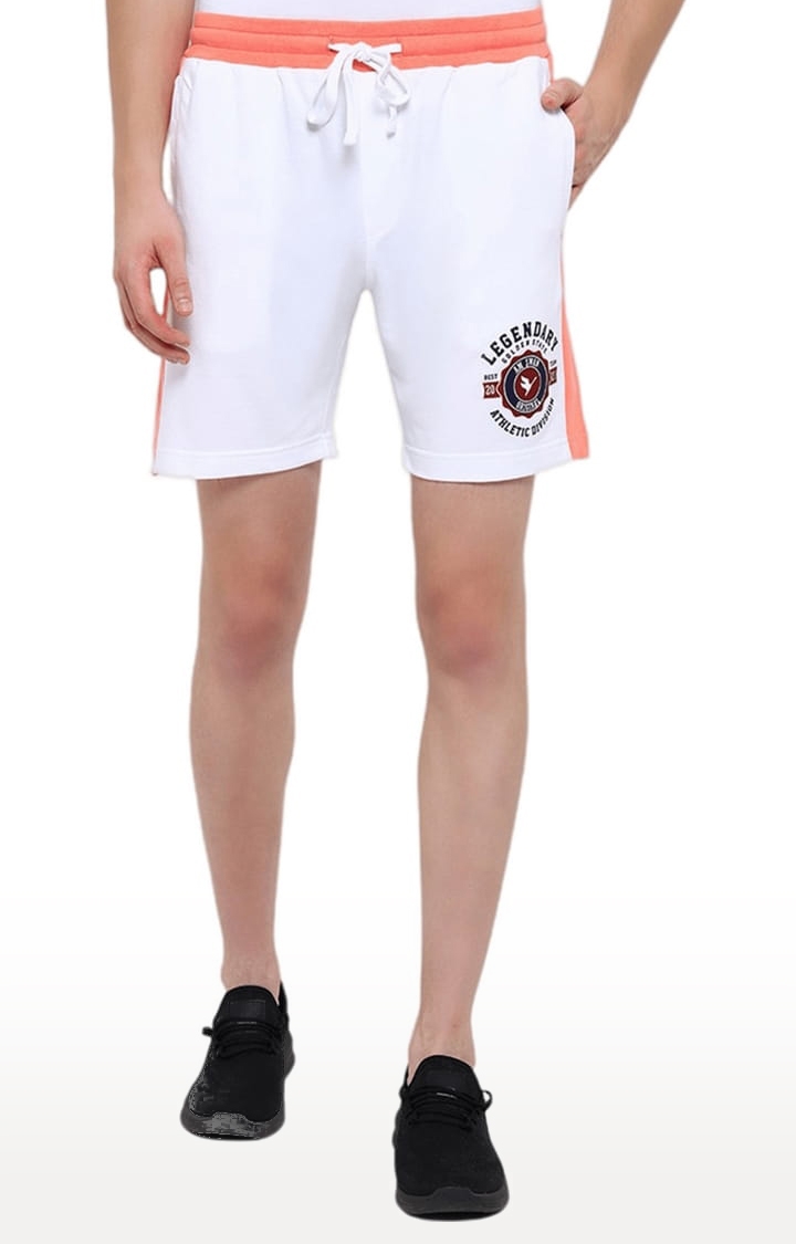 Men's White and Pink Cotton Solid Activewear Shorts