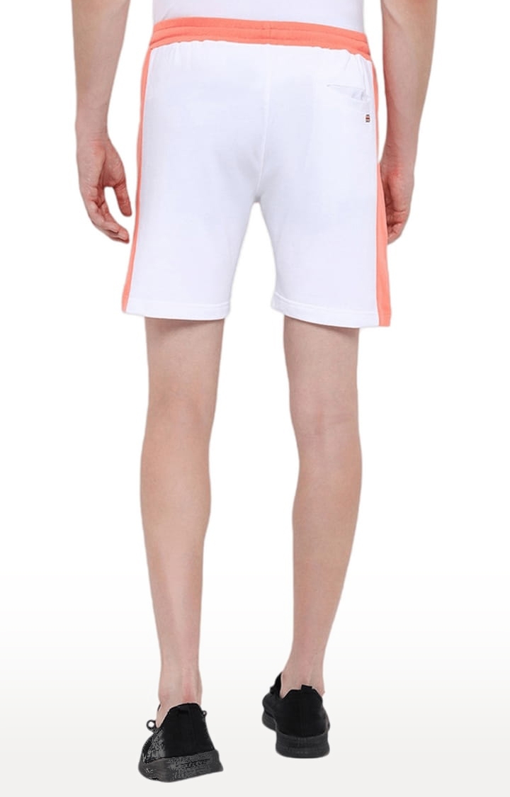 Men's White and Pink Cotton Solid Activewear Shorts