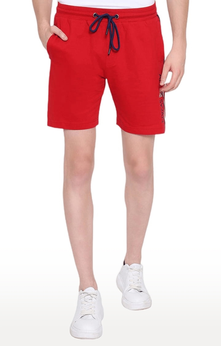 Am Swan | Men's Red Cotton Solid Activewear Shorts