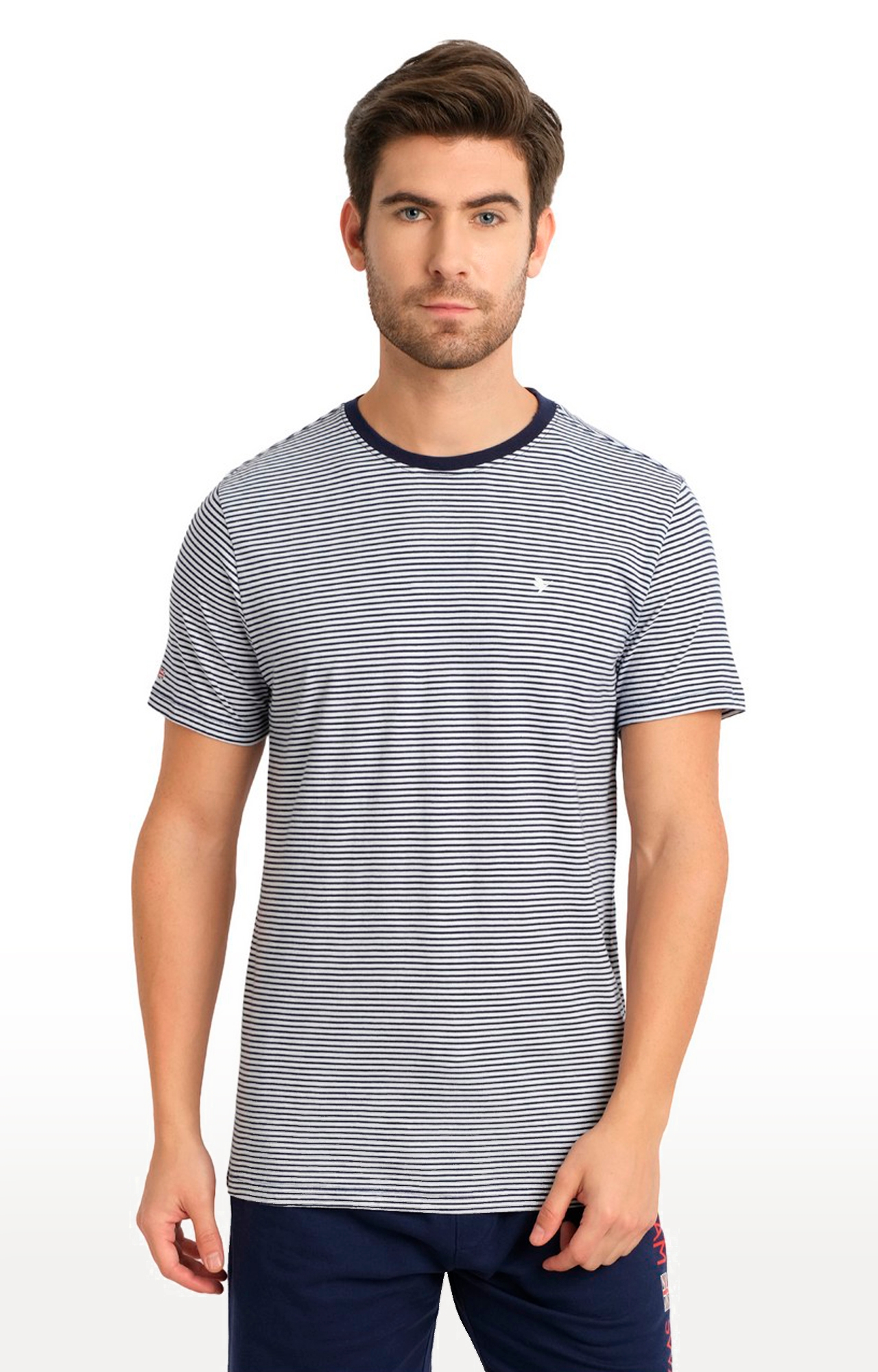 Am Swan | Men's Grey Cotton Striped Regular T-Shirt