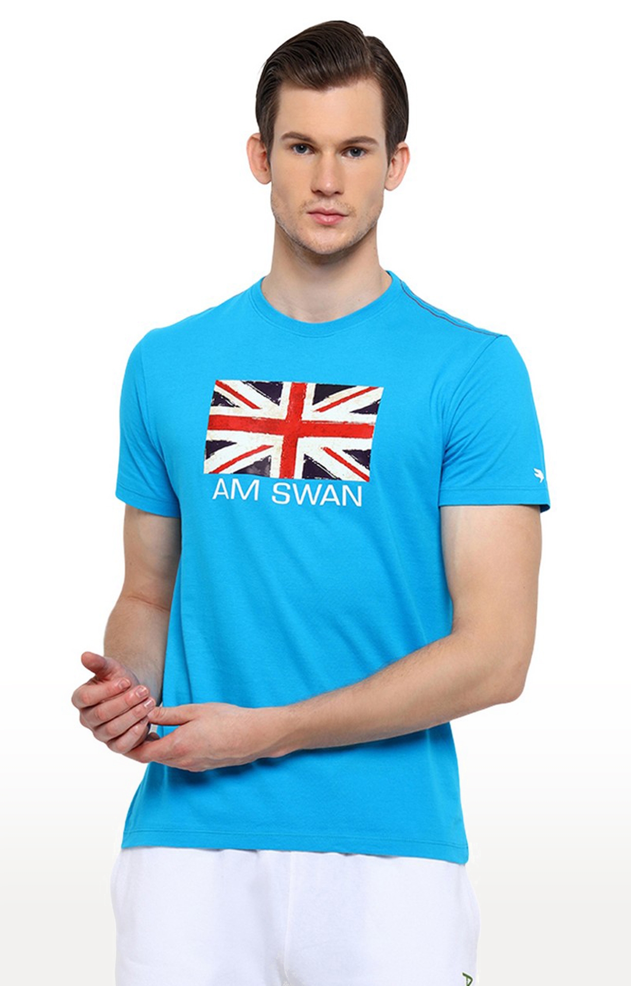 Am Swan | Men's Blue Cotton Printed Regular T-Shirt