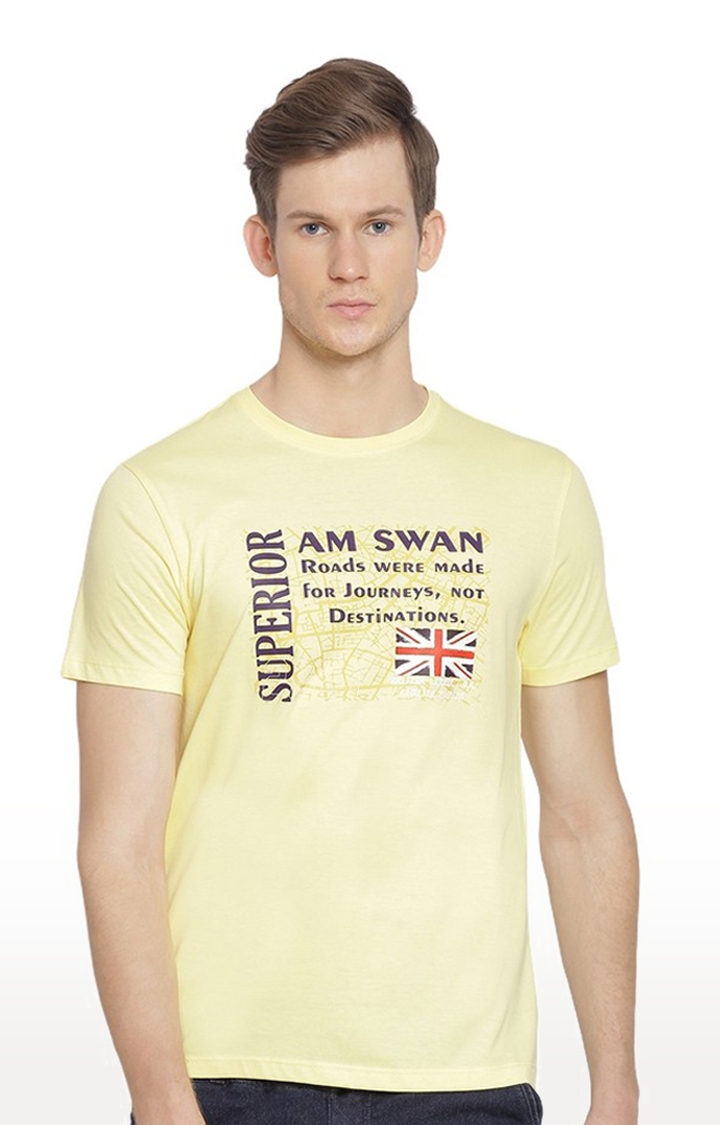 Am Swan | Men's Yellow Cotton Typographic Printed Regular T-Shirt