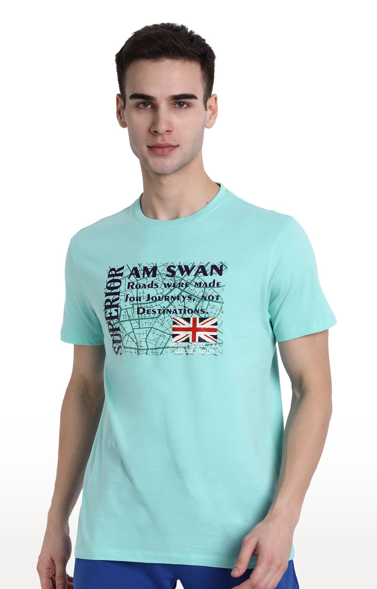 Am Swan | Men's Blue Cotton Printed Regular T-Shirt