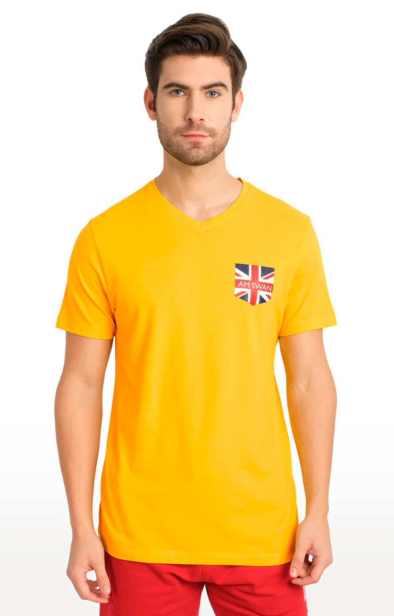 Am Swan | Men's Yellow Cotton Solid Regular T-Shirt