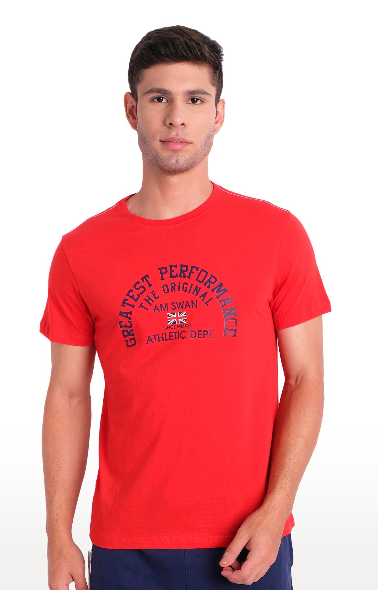 Men's Red Cotton Typographic Printed Regular T-Shirt