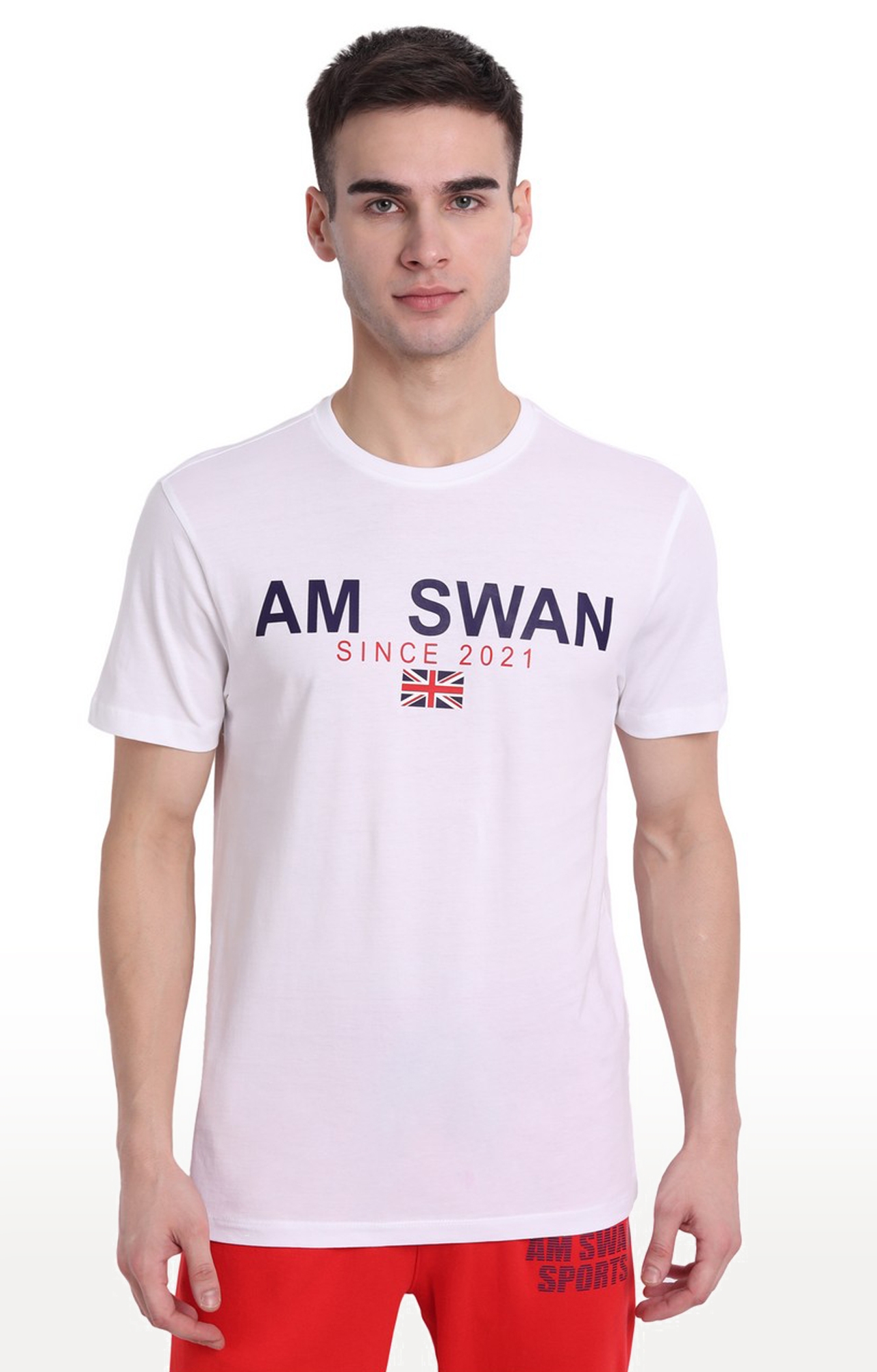 Am Swan | Men's White Cotton Typographic Printed Regular T-Shirt