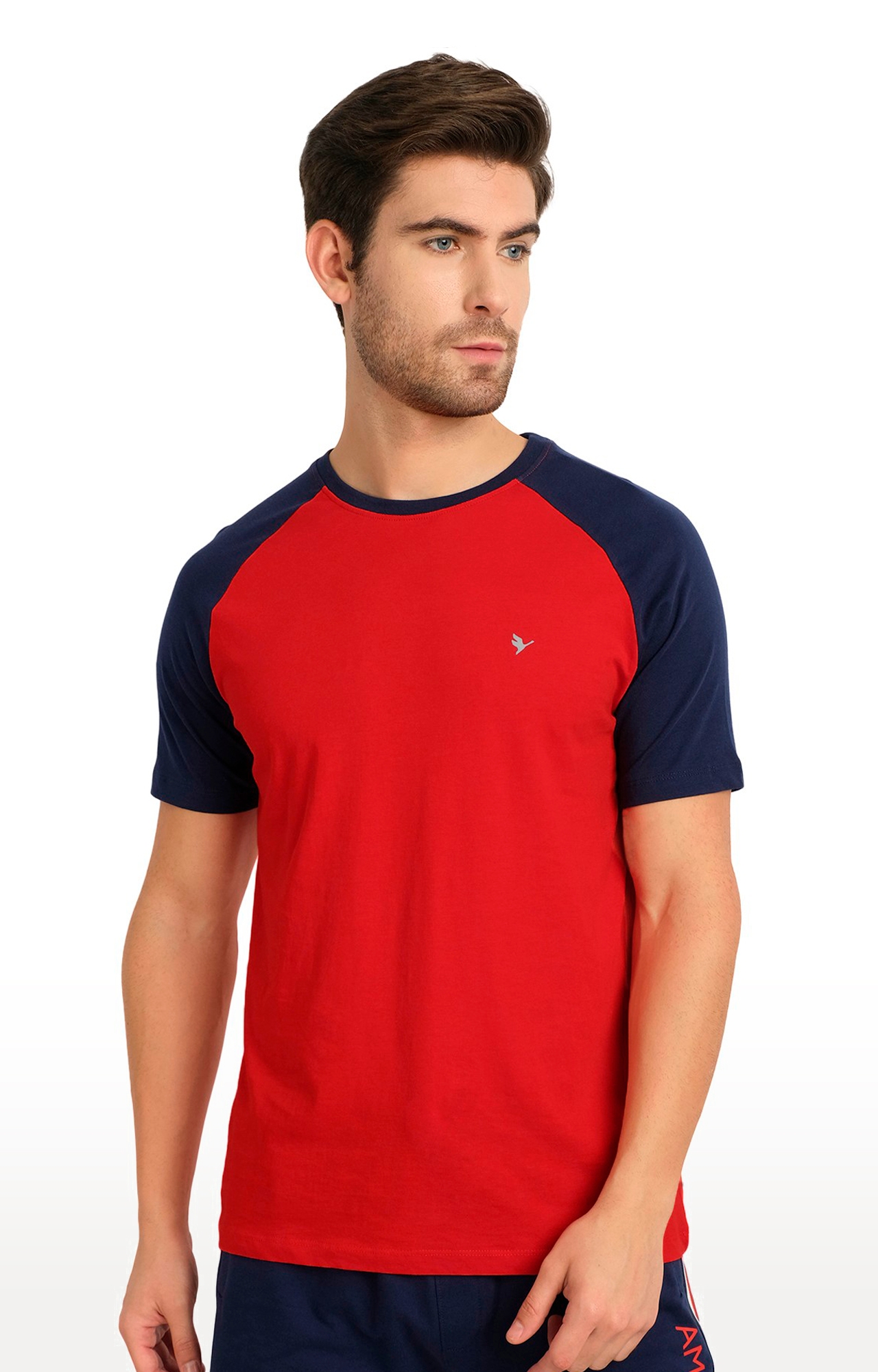 Men's Red and Blue Cotton Solid Regular T-Shirt