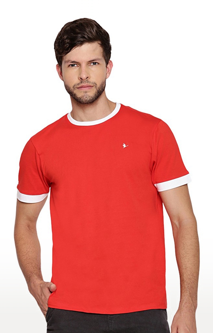 Am Swan | Men's Red Cotton Solid Regular T-Shirt