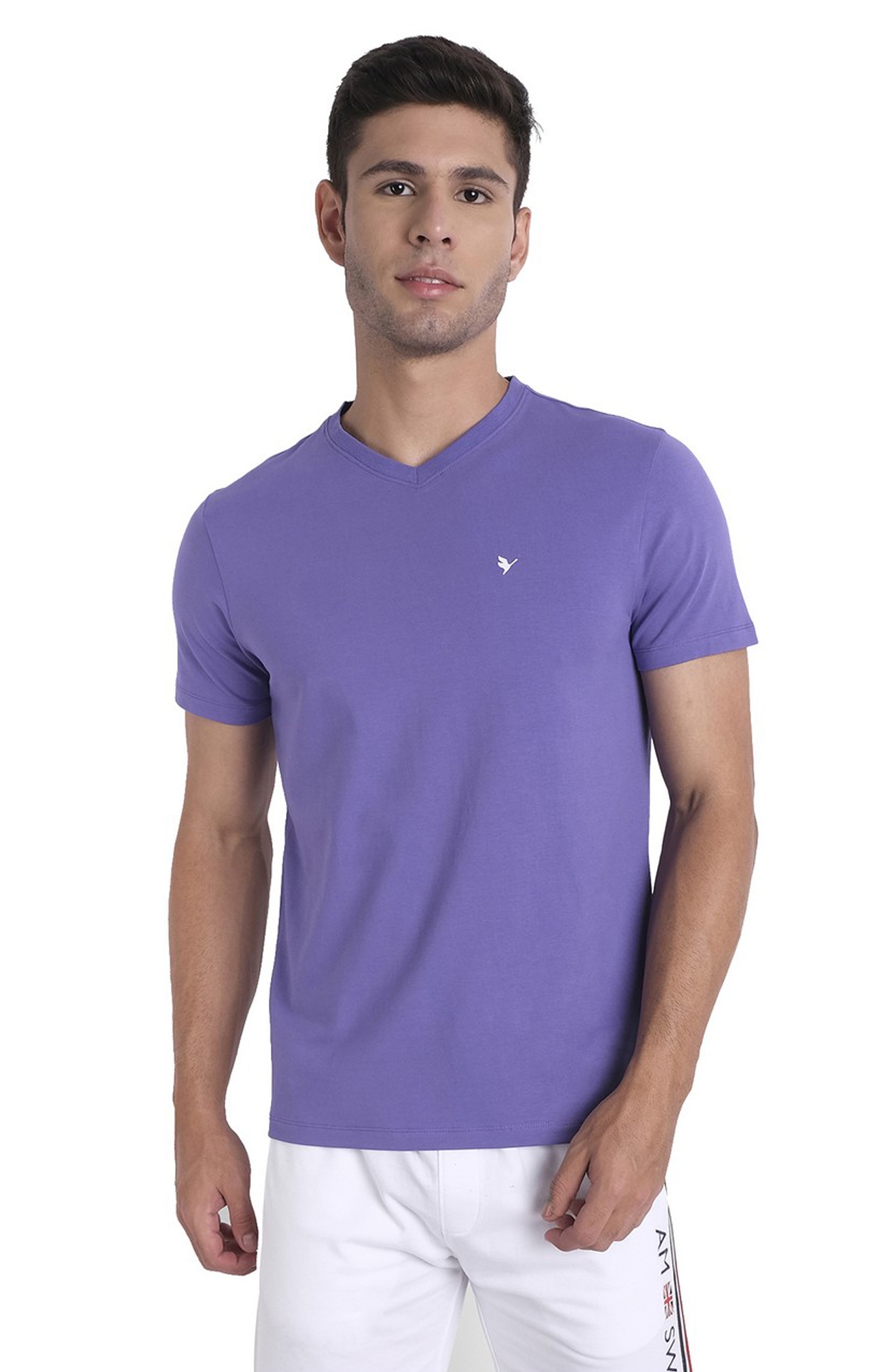Am Swan | Men's Purple Cotton Solid Regular T-Shirt