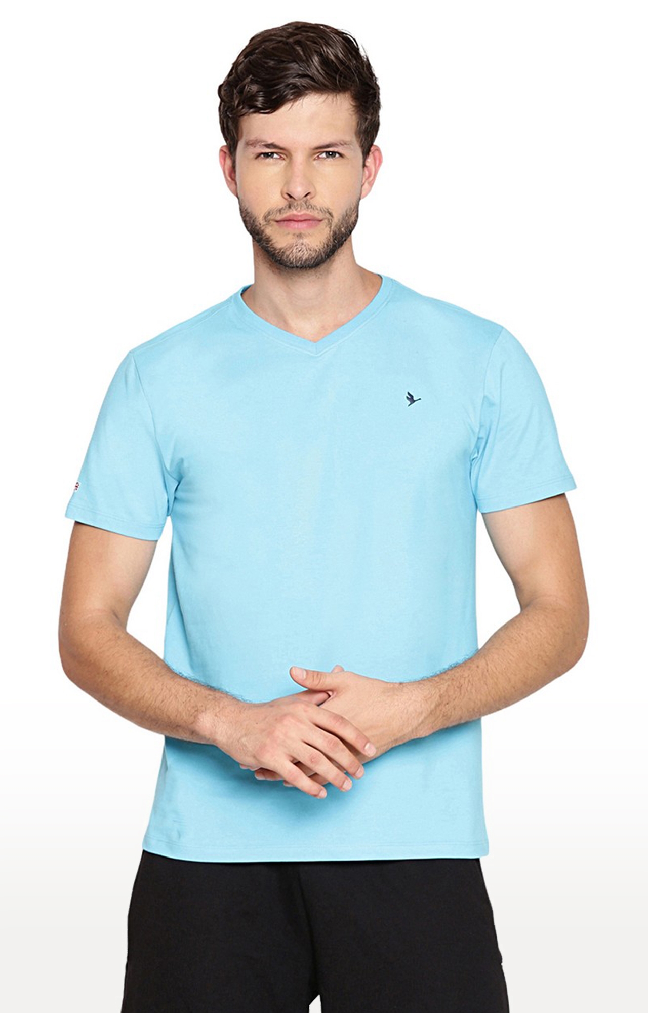 Men's Blue Cotton Solid Regular T-Shirt