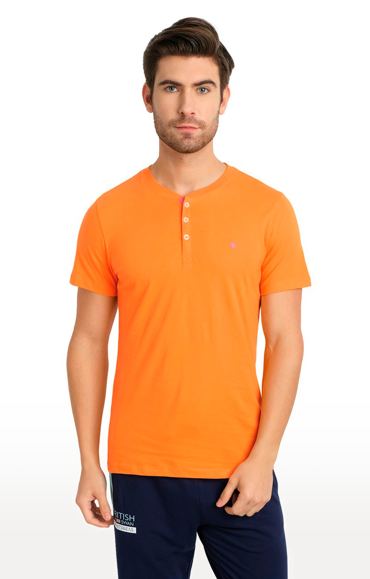 Men's Orange Cotton Solid Regular T-Shirt