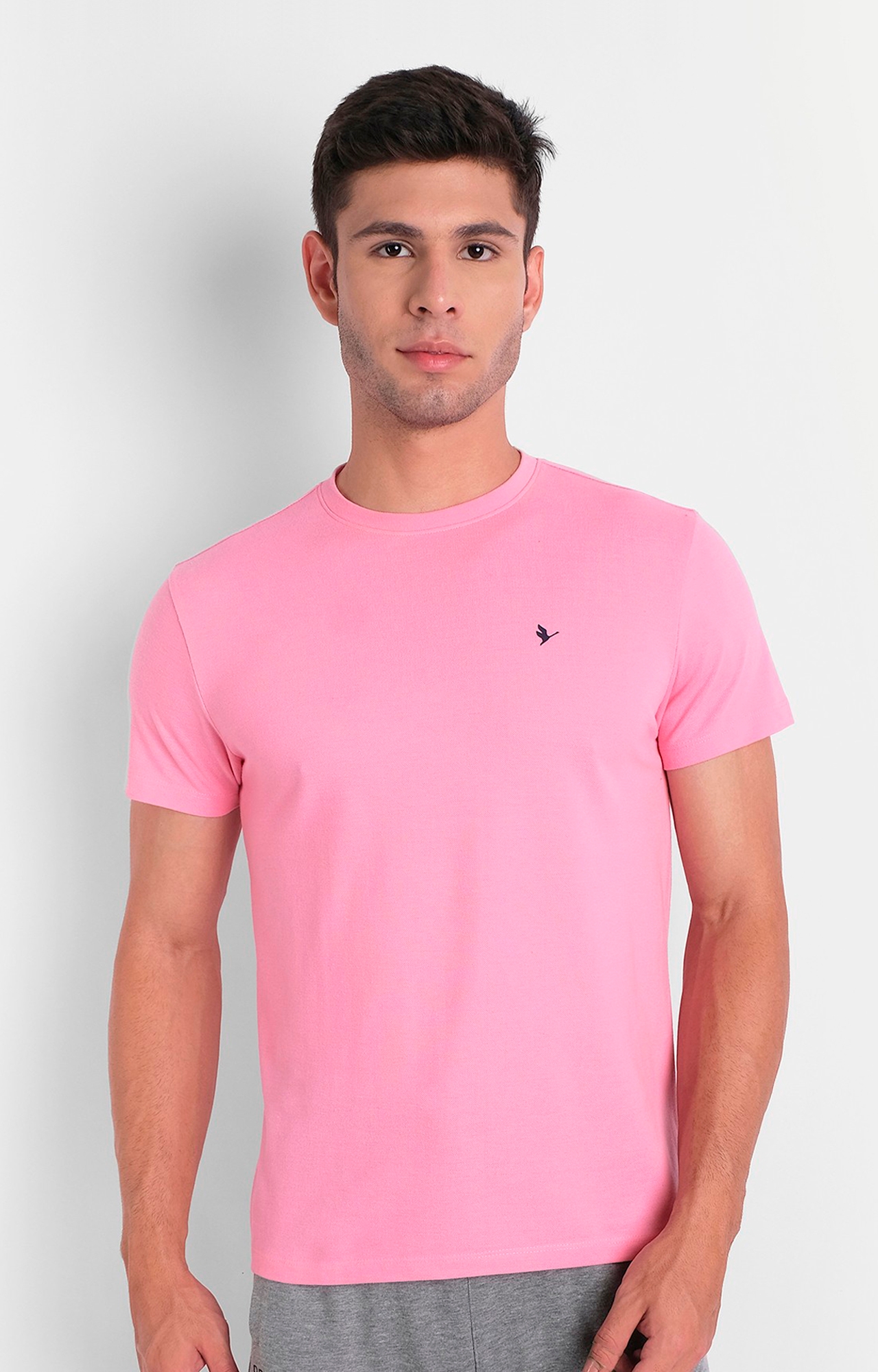Am Swan | Men's Pink Cotton Solid Regular T-Shirt