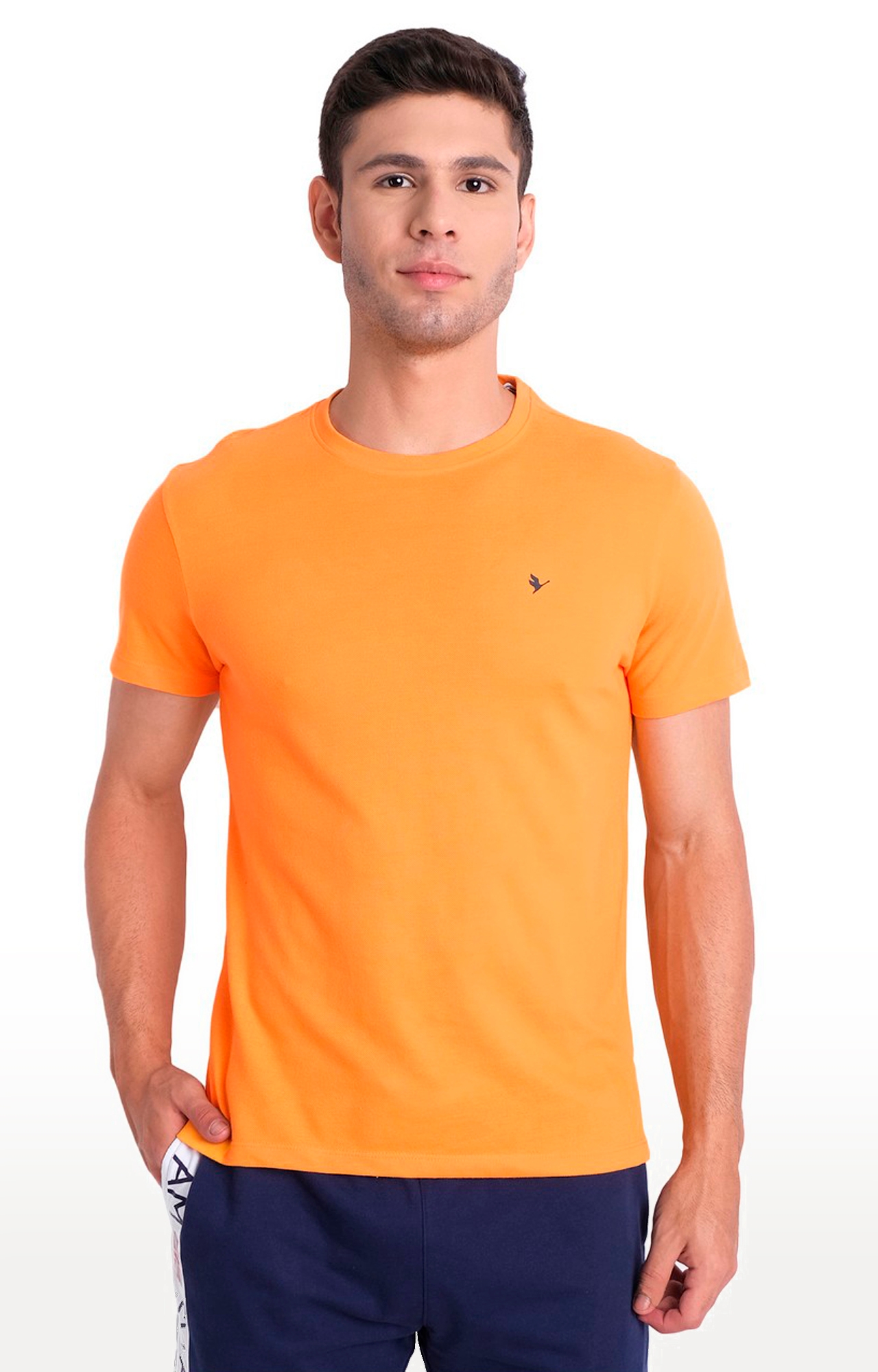 Men's Orange Cotton Solid Regular T-Shirt