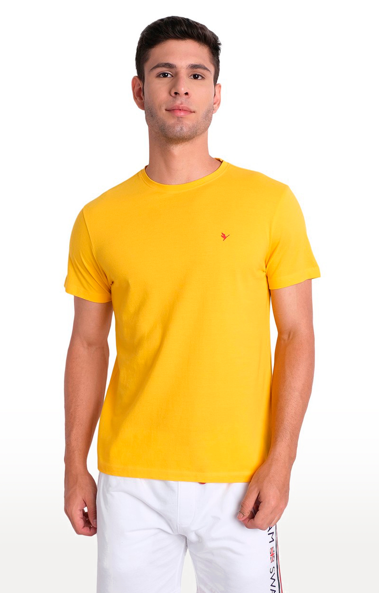 Am Swan | Men's Yellow Cotton Solid Regular T-Shirt