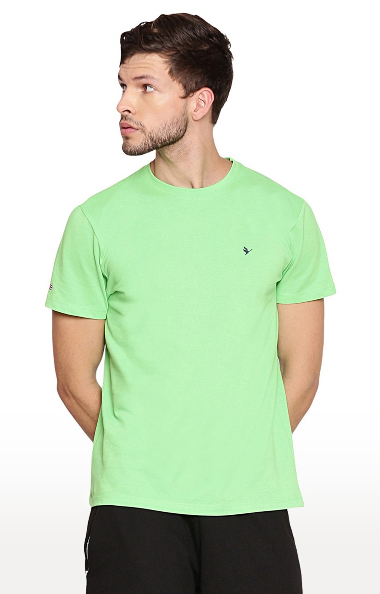 Am Swan | Men's Green Cotton Solid Regular T-Shirt