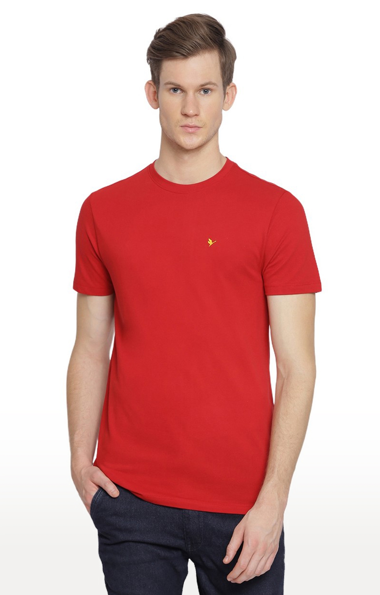 Am Swan | Men's Red Cotton Solid Regular T-Shirt