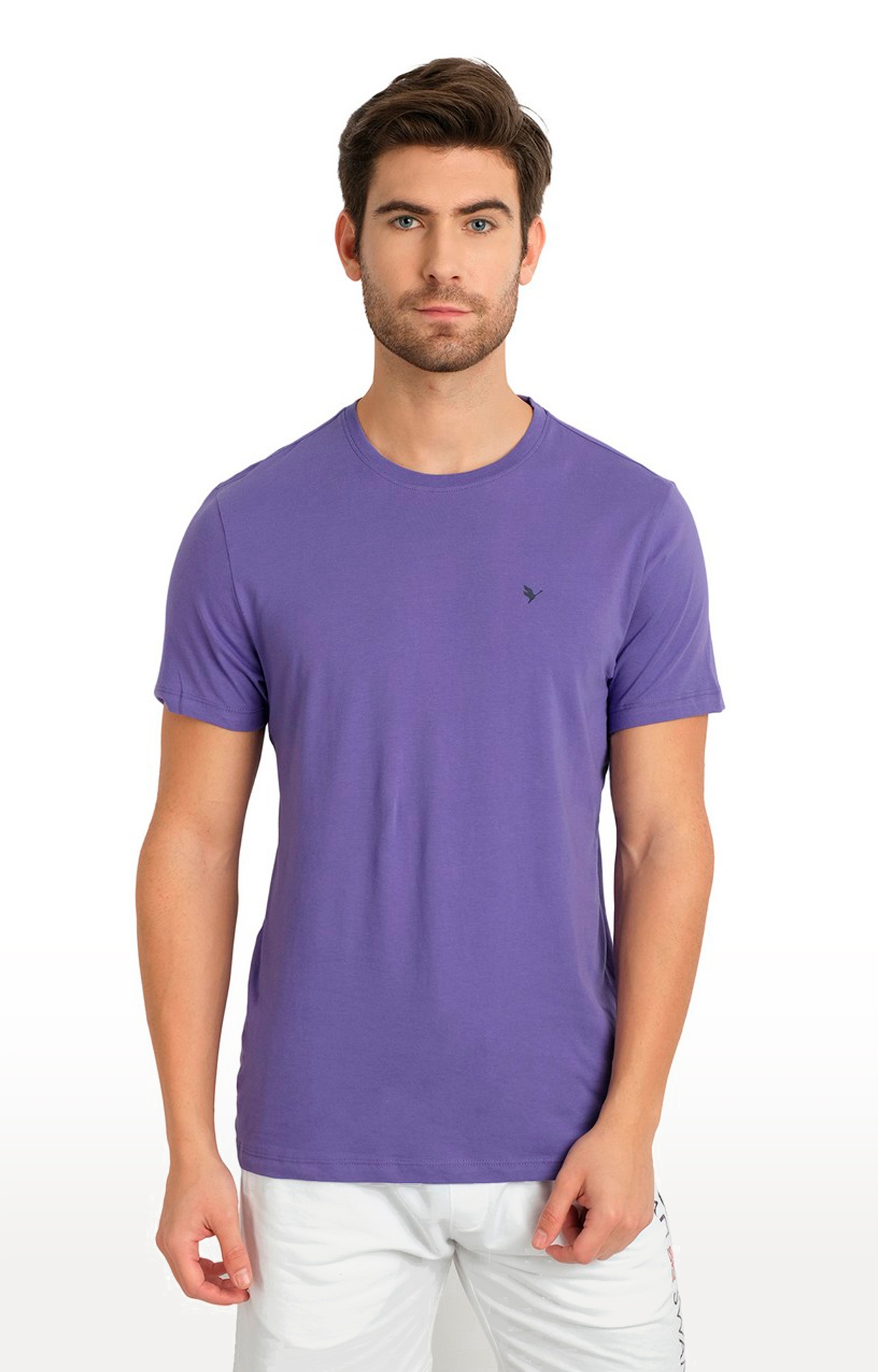 Am Swan | Men's Purple Cotton Solid Regular T-Shirt