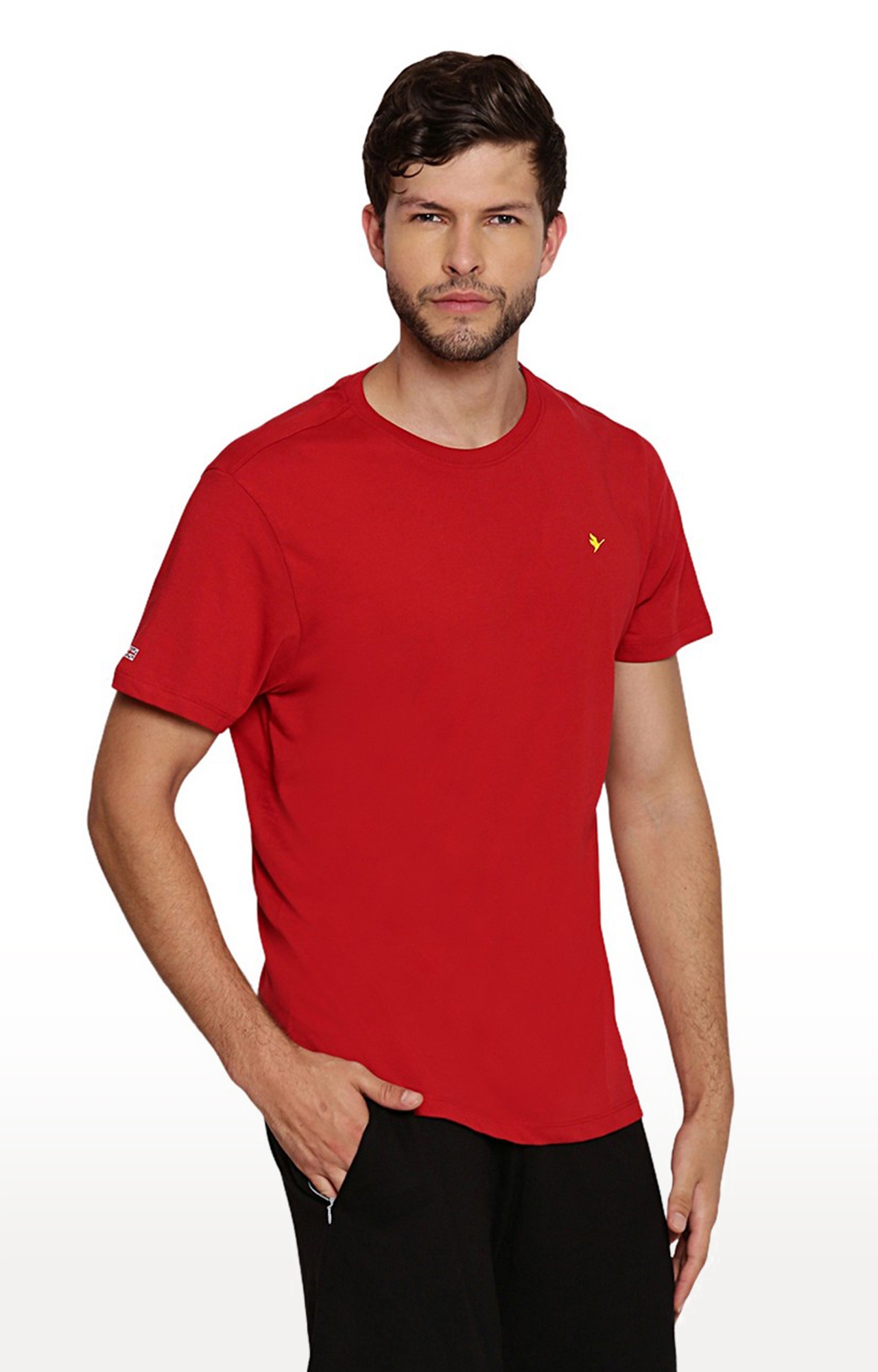 Men's Red Cotton Solid Regular T-Shirt