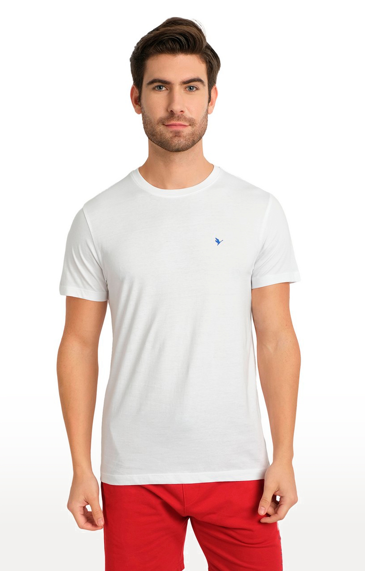Men's White Cotton Solid Regular T-Shirt