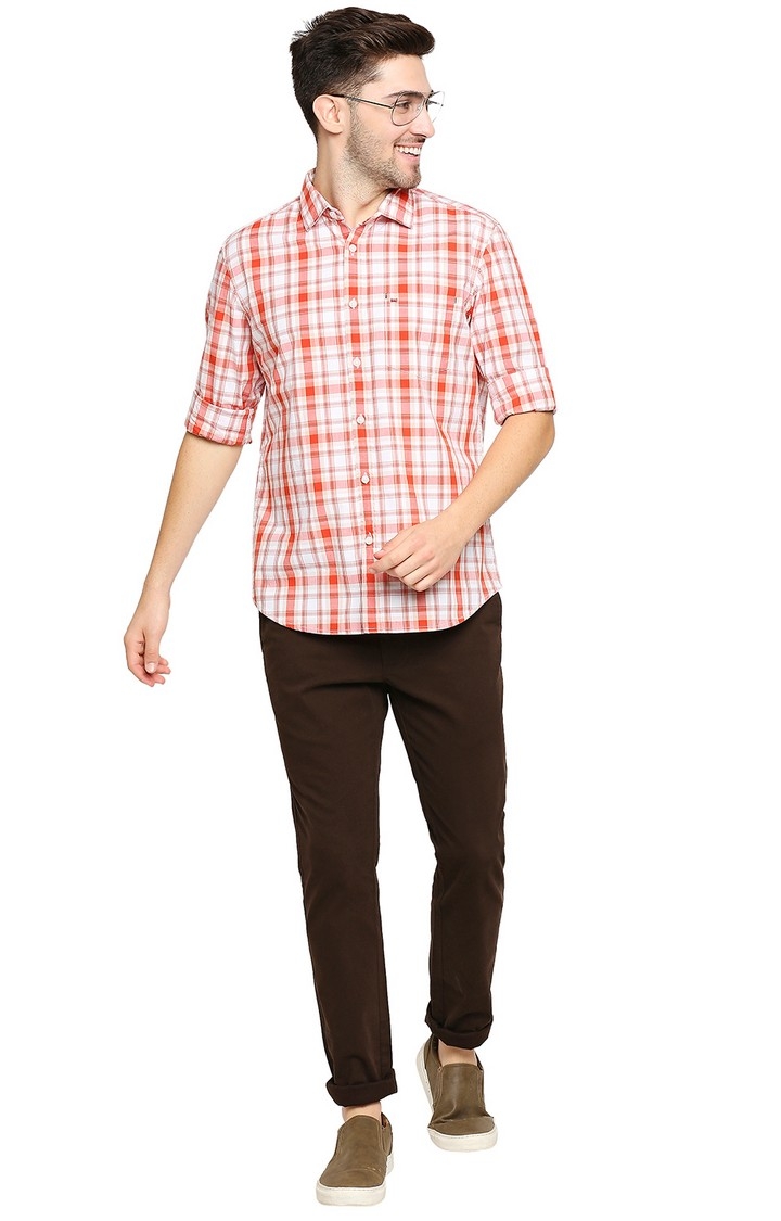 Basics | Orange Checked Casual Shirts 1