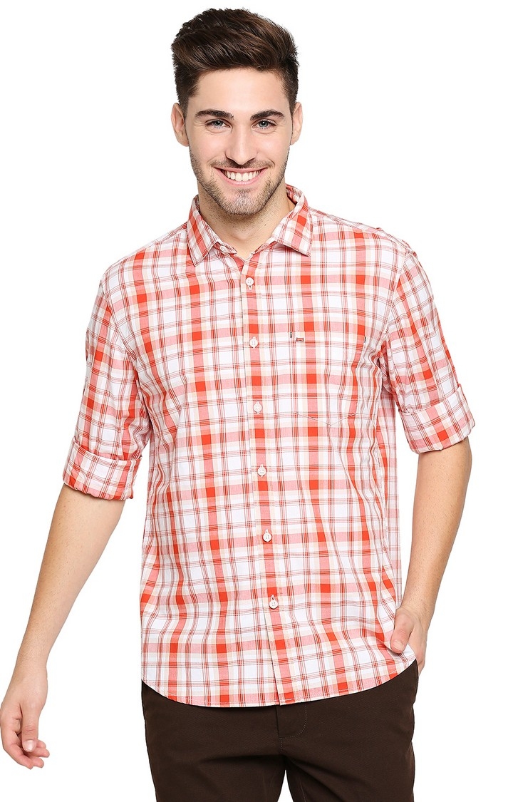 Basics | Orange Checked Casual Shirts 0