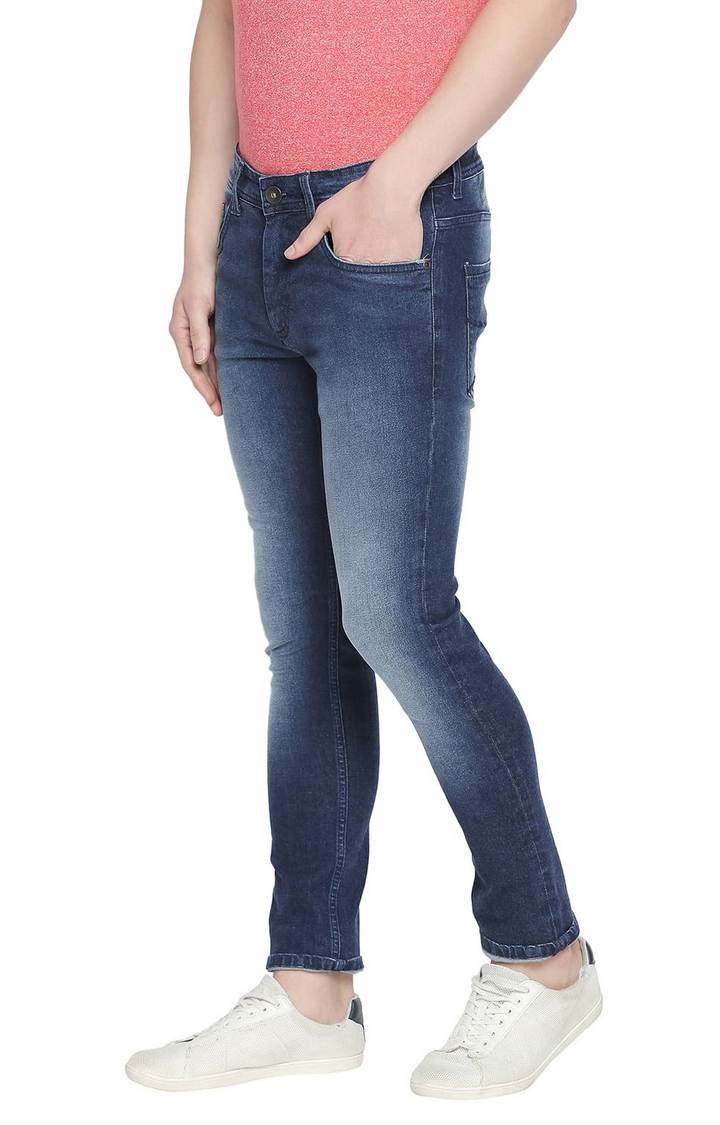 Basics | Men's Navy Cotton Blend Solid Jeans 2