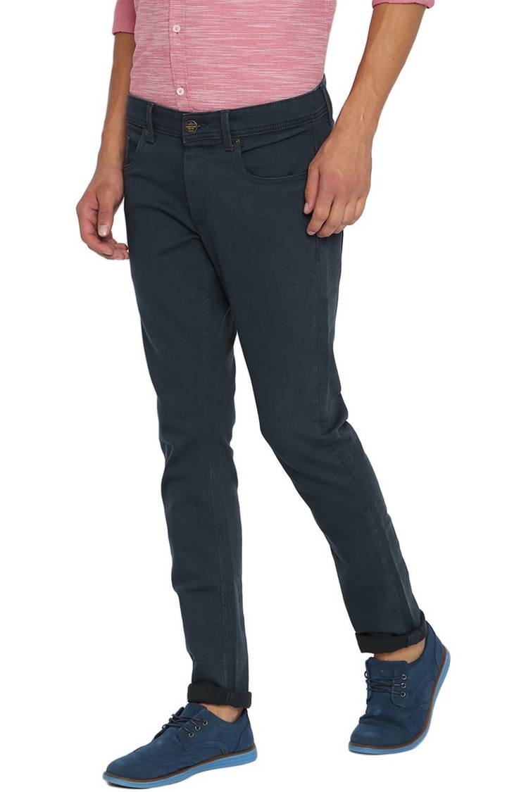 Basics | Men's Blue Cotton Blend Solid Jeans 2