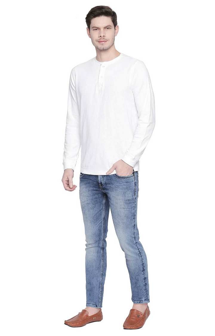 Basics | Men's Blue Cotton Blend Solid Jeans 1