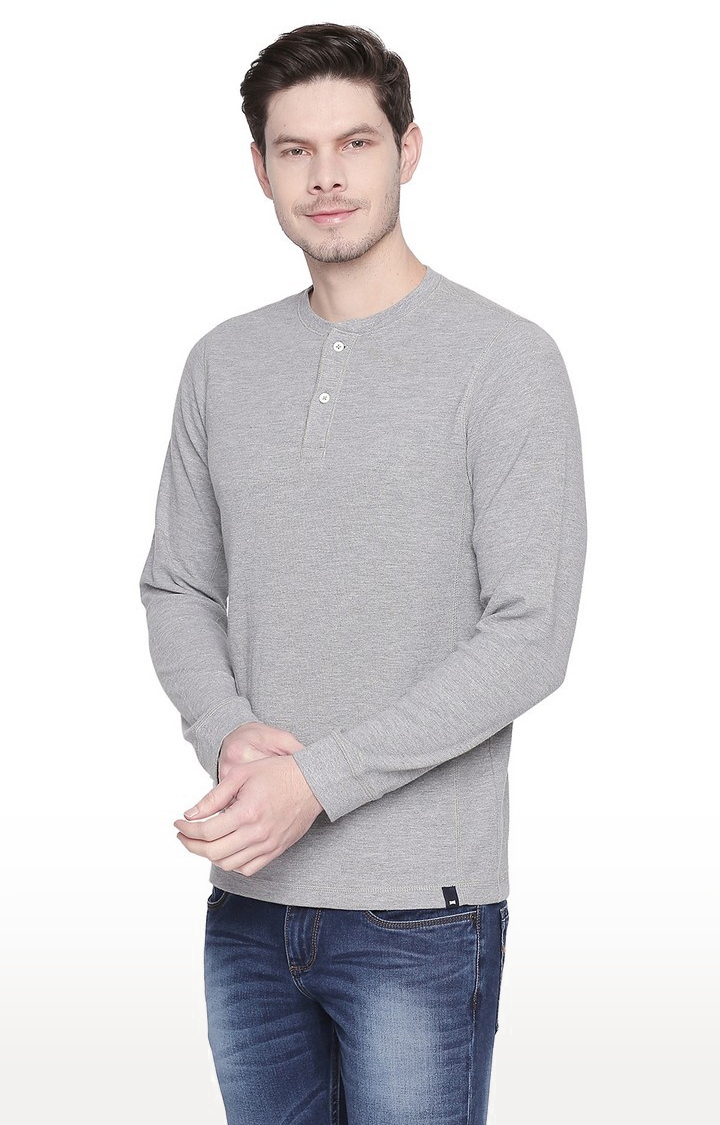 Basics | Men's Grey Cotton Blend Solid T-Shirt 0