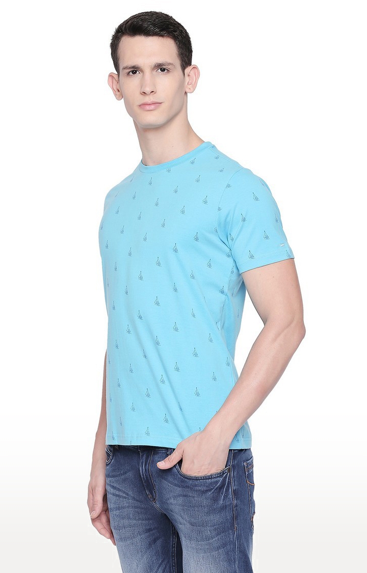 Basics | Men's Blue Cotton Printed T-Shirt 0