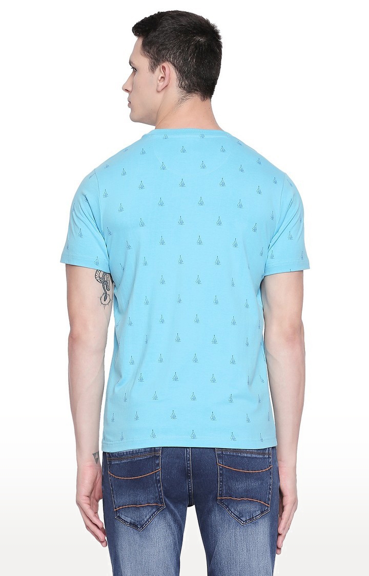 Basics | Men's Blue Cotton Printed T-Shirt 1