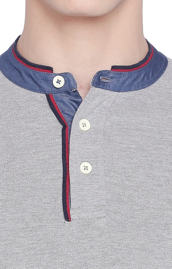Basics | Men's Grey Cotton Blend Solid T-Shirt 2
