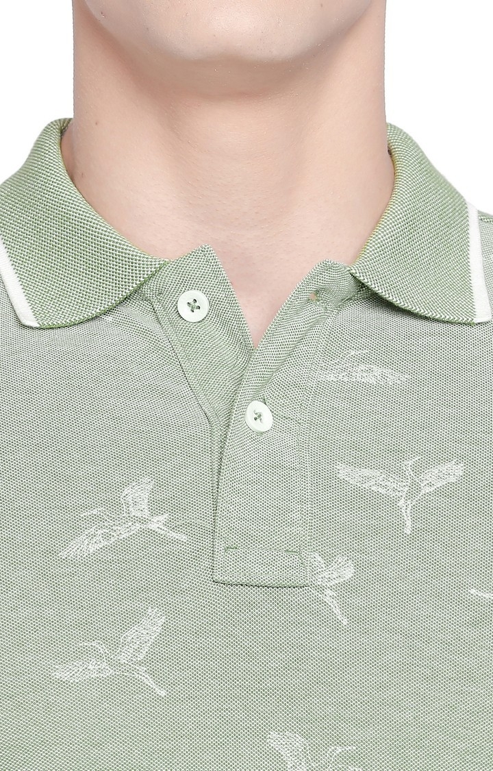 Basics | Men's Green Cotton Printed T-Shirt 2