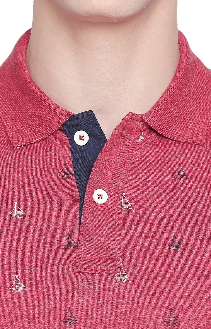 Basics | Men's Red Cotton Blend Printed T-Shirt 2