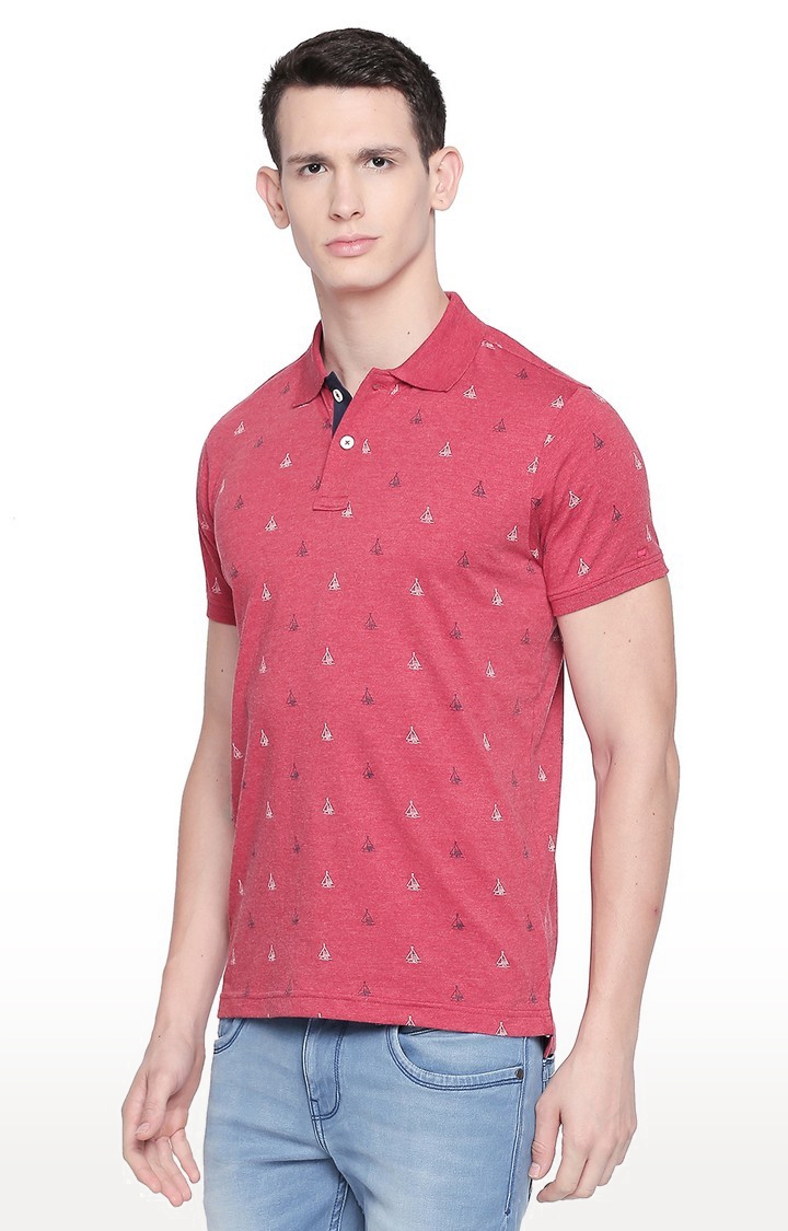 Basics | Men's Red Cotton Blend Printed T-Shirt 0